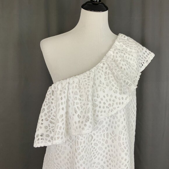 Lilly Pulitzer White Matteo One Shoulder Top Sea Urchin Terry Lace Sz XL - Picture 7 of 16